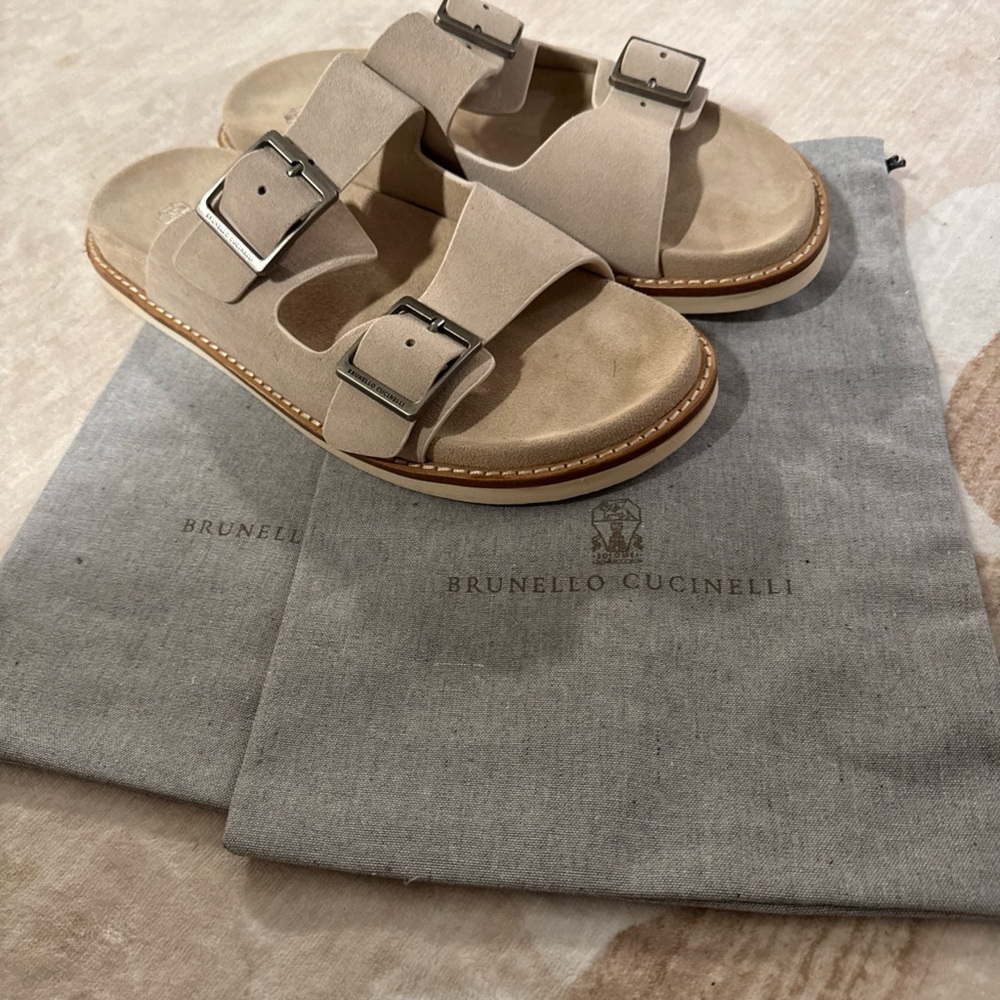 Brunello Cucinelli Taupe Double Buckle Sandals - Picture 6 of 6